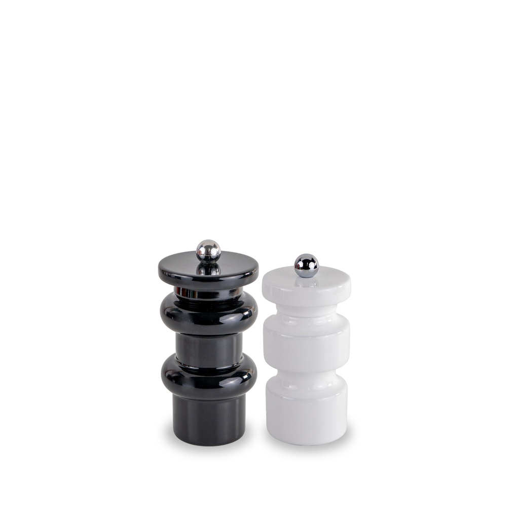 Set de moulins à poivre et à sel en bois FSC laqué. Noir et blanc.
