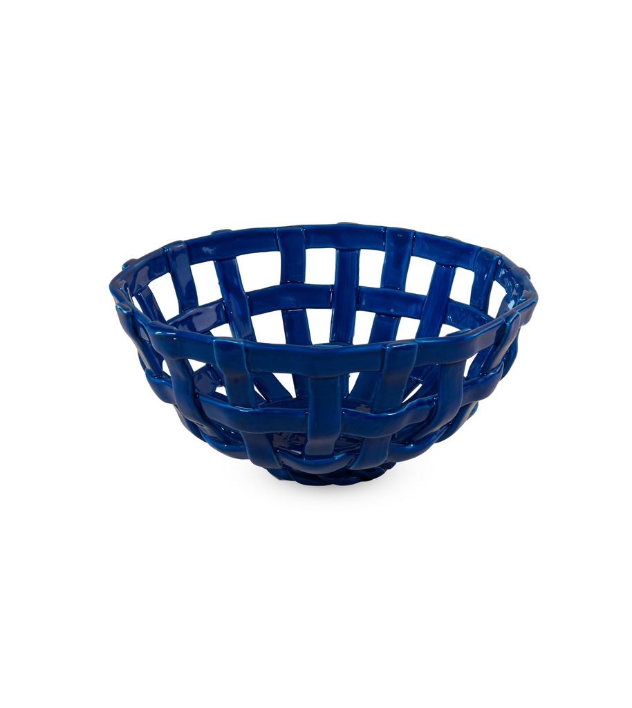 [5503-WD895BL] Corbeille de centre de table en grès. Couleur bleue.