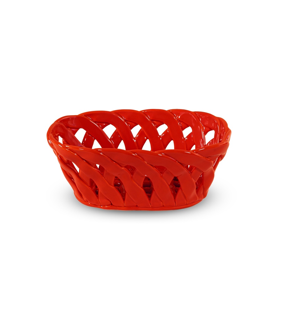 Corbeille de centre de table en grès. Couleur rouge.