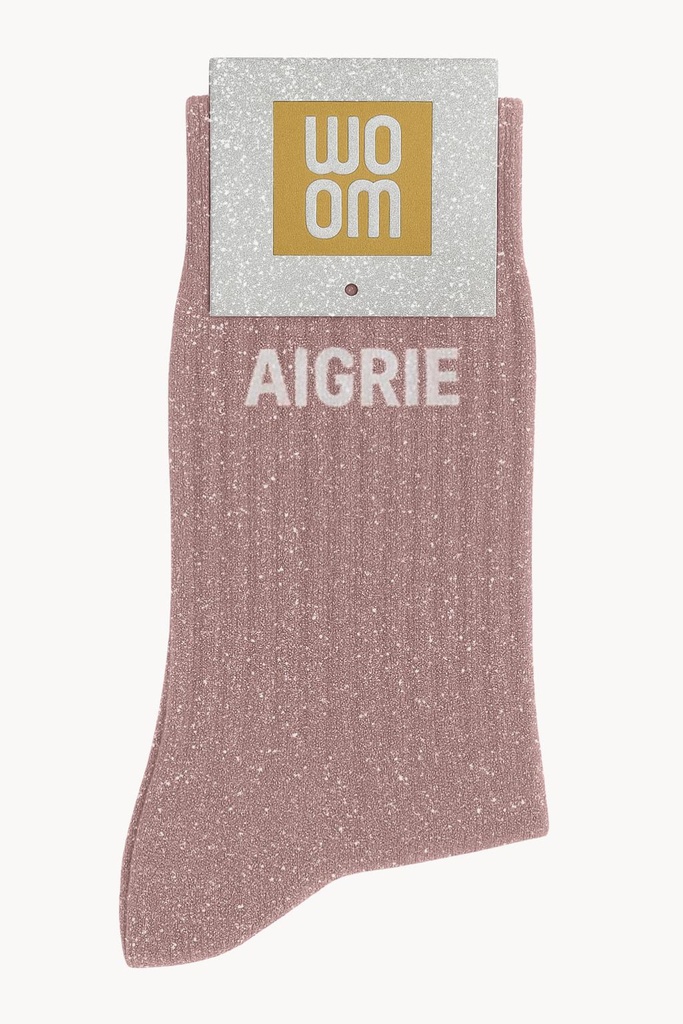 [8413-CPM-Aigrie Rose] Chaussettes à Paillettes à Message "Aigrie" - Rose Gold