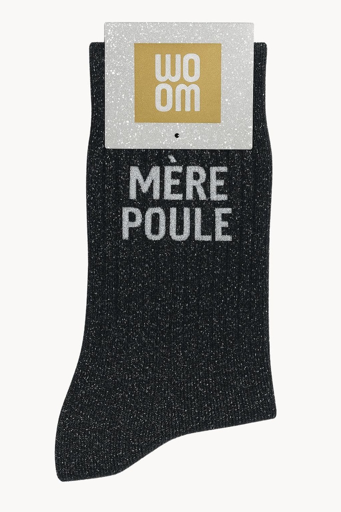 Chaussettes à Paillettes Message "Mère Poule" - Noir