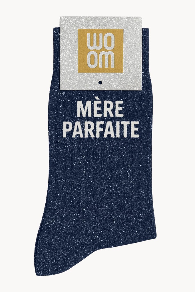 [8413-CPM-Mère Parfaite] Chaussettes à Paillettes à Message "Mère Parfaite" - Marine