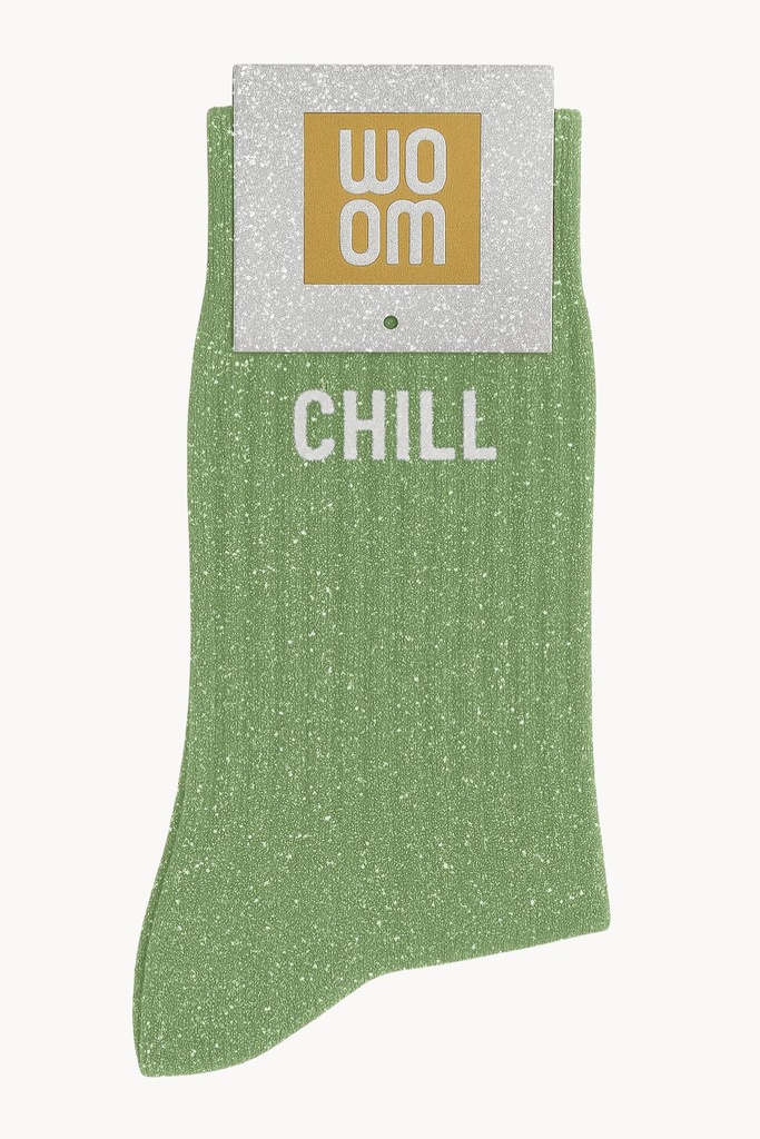 Chaussettes à Paillettes à Message "Chill" - Vert Amande