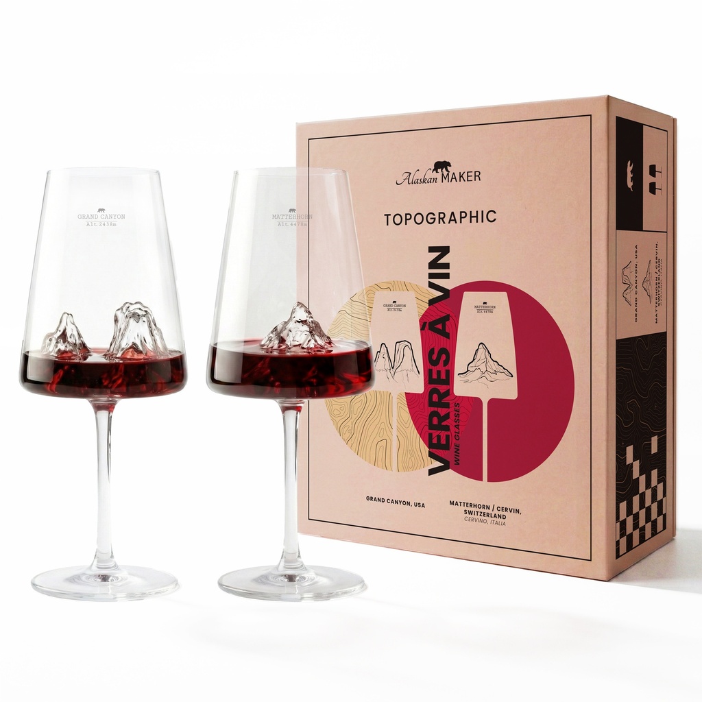 Coffret de 2 verres à vin - Grand Canyon & Matterhorn (Montagnes : Montagne Matterhorn Grand Canyon)