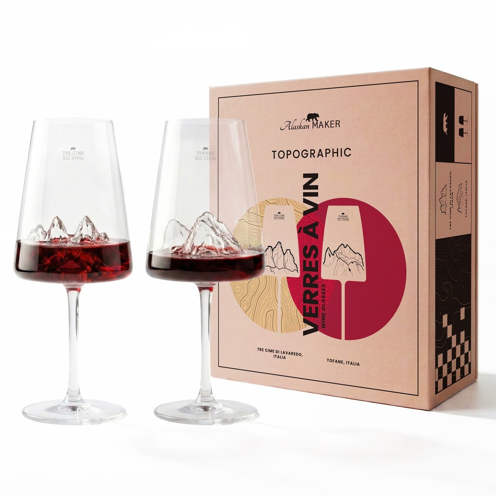 [5939-TOPO-VV-TCTO] Coffret de 2 verres à vin - Tofane & Tre Cime di Lavaredo (Montagnes : Tofane - Tre Cime di Lavaredo)