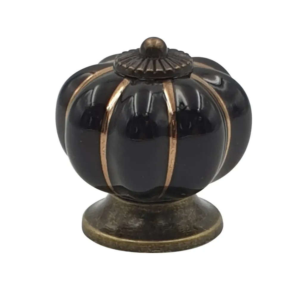 [6953-MJCP10] Poignée forme citrouille cocotte céramique noire