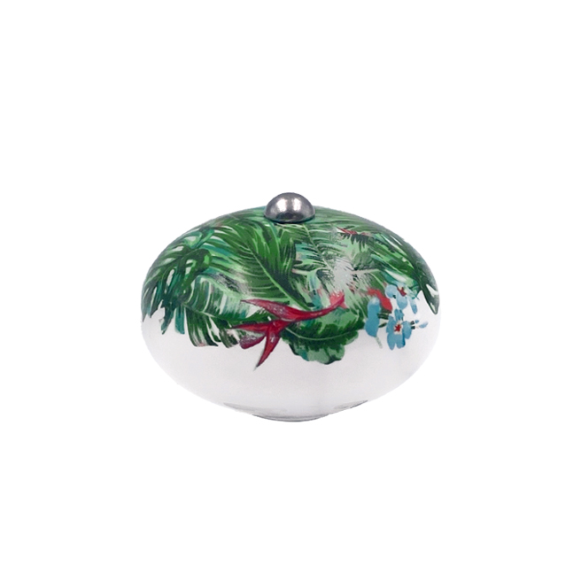 [6953-MJCP17] Poignée cocotte macaron céramique motif Jungle Vert