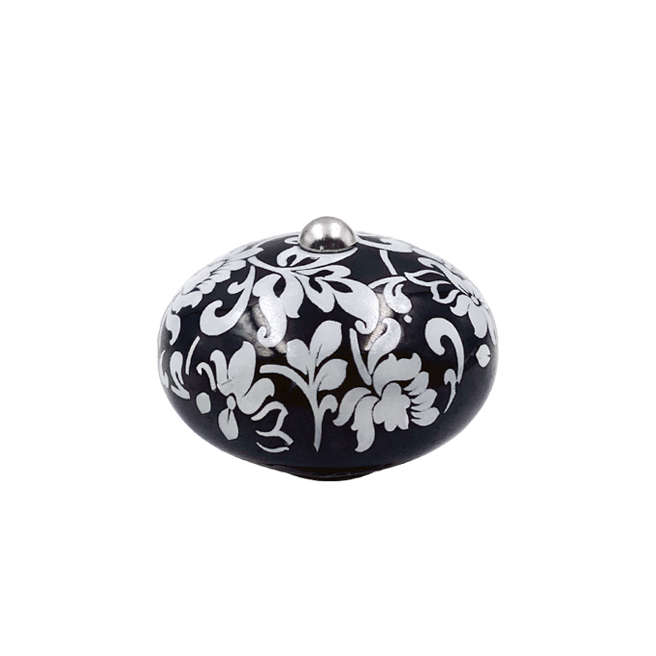 [6953-MJCP19] Poignée cocotte macaron céramique motif Arabesque noire