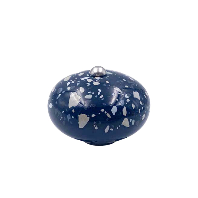[6953-MJCP21] Poignée cocotte macaron céramique motif Terrazzo Bleue