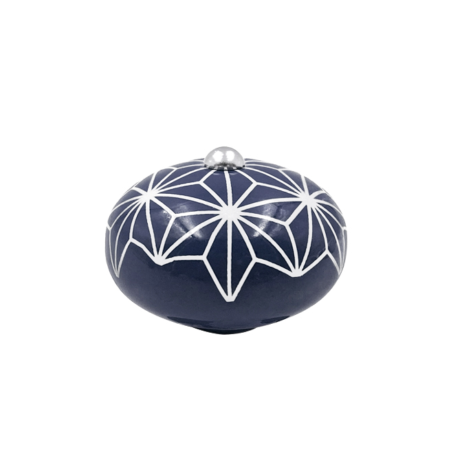 [6953-MJCP25] Poignée cocotte macaron céramique motif Etoile Bleu
