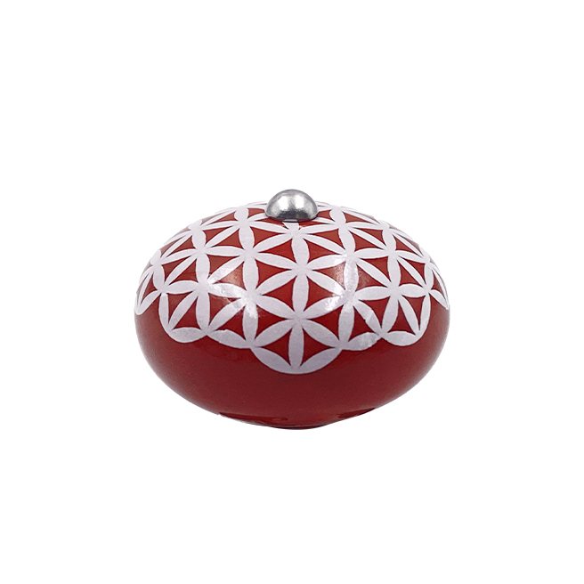 [6953-MJCP29] Poignée cocotte macaron céramique motif  Géométrique Rouge                           (fleur de vie)
