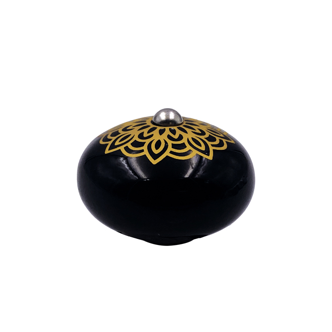 [6953-MJCP44] Poignée cocotte macaron céramique motif Floral Or