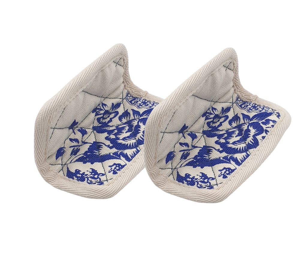 [6953-MJCM06] Paire de maniques coton                                   Fleur bleue