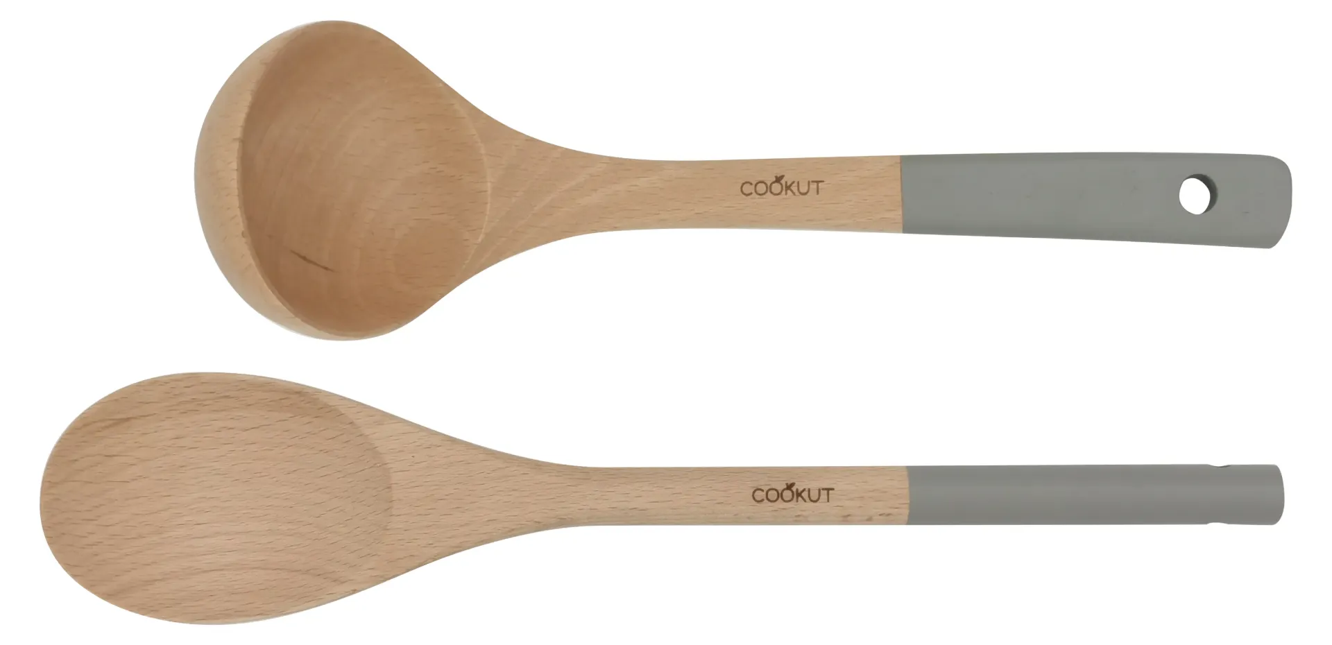 Set cuillière et louche en bois de hêtre coloris Gris - Perle