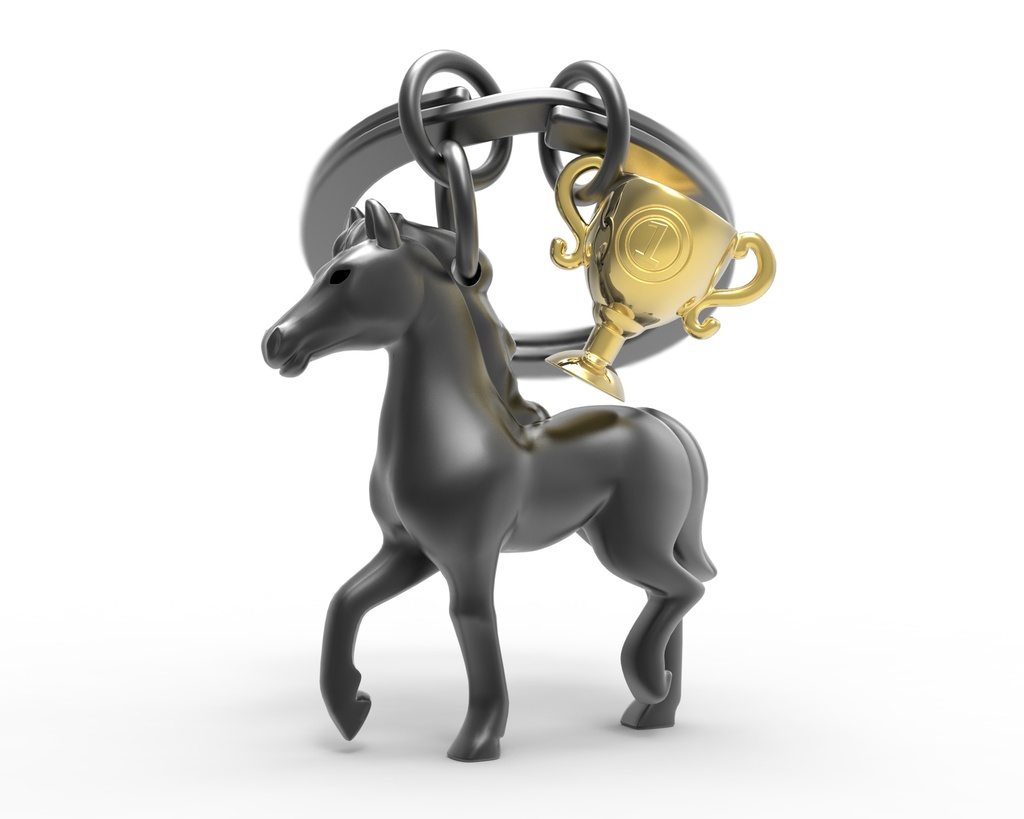 Porte-clés Cheval noir et son trophée