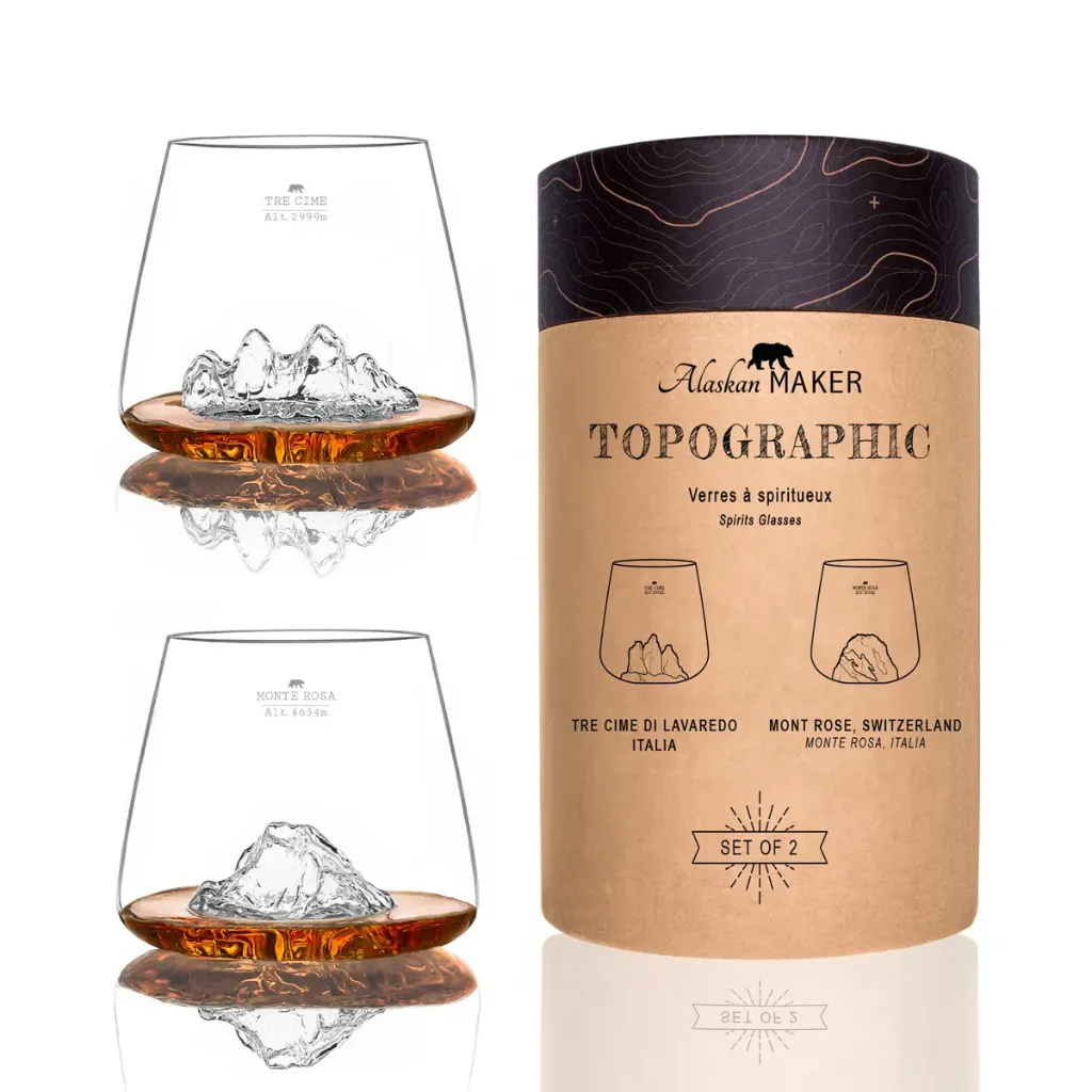 [5939-TOPO-TCMR] Set de 2 verres Tre Cime di Lavaredo & Mont Rosa-TOPOGRAPHIC (Mont Rosa)