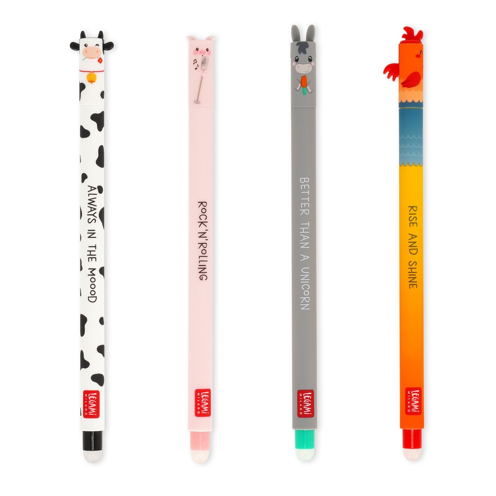 [2694-EPSET0011] SET DE 4 STYLOS GEL EFFAÇABLE -
SET OF 4 ERASABLE PENS - COW + PIGGY + DONKEY + ROOSTER