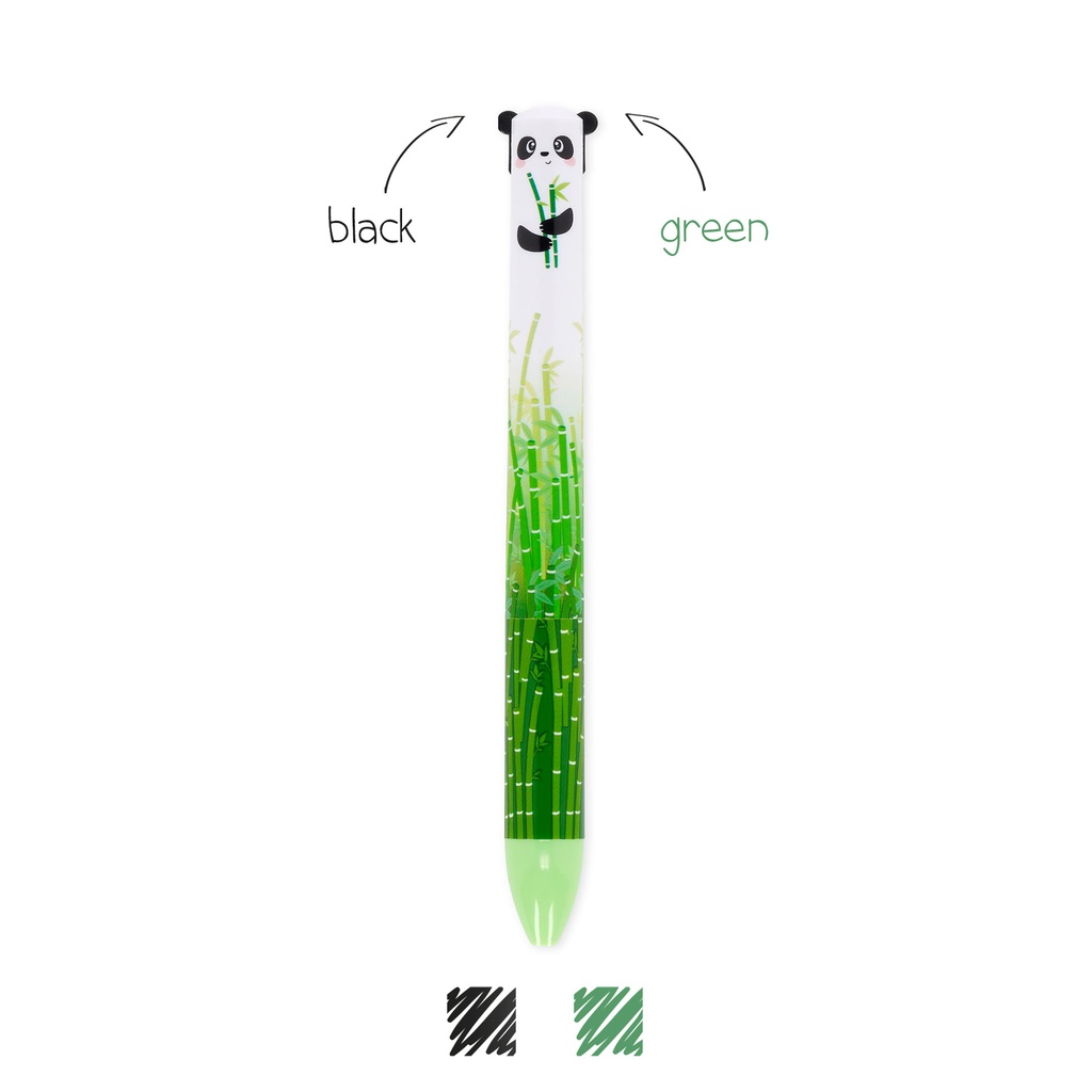 Stylo à Bille 2 Couleurs Click&Clack – Panda – Encres Noire + Verte – Pointe 1,0 mm