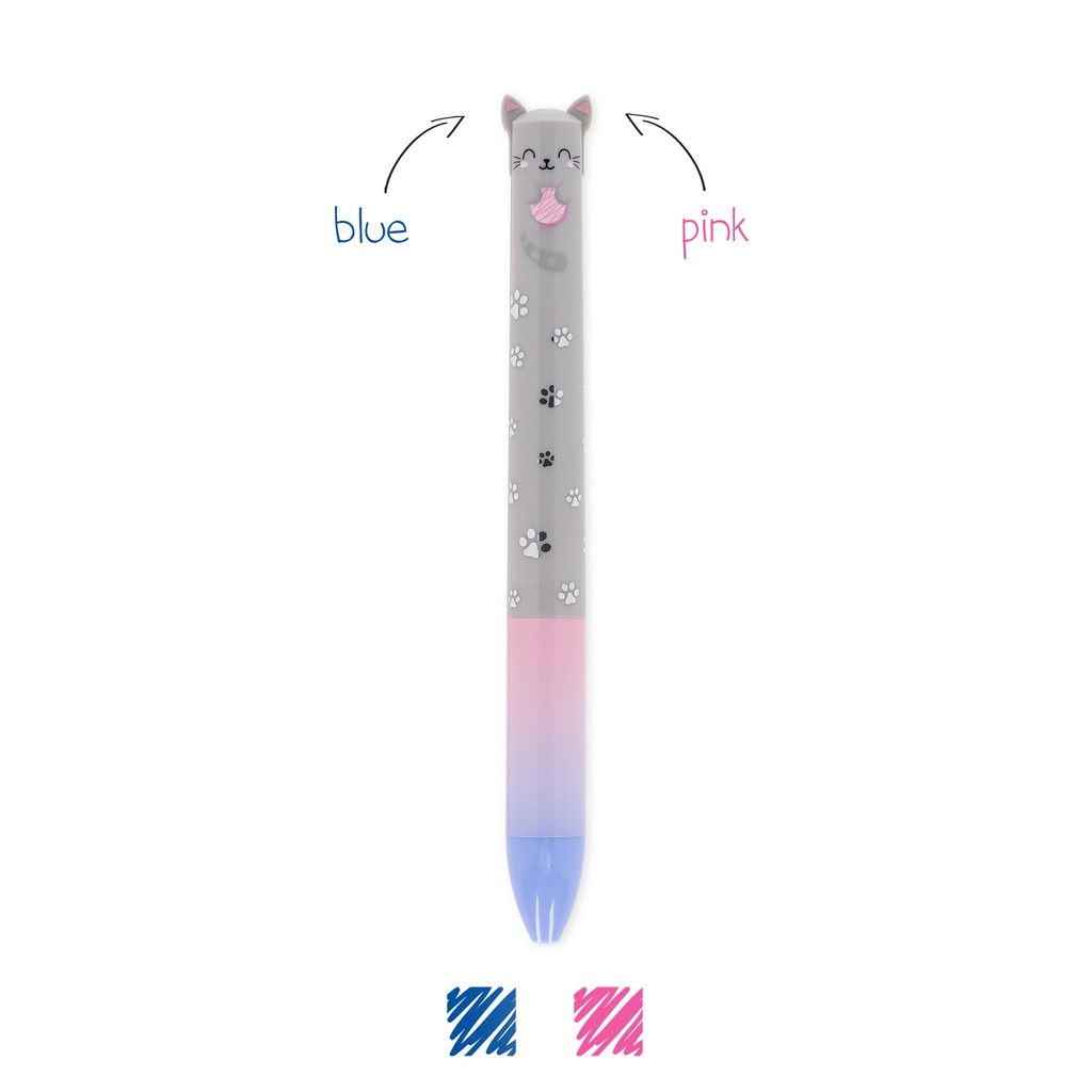 [2694-CLICK0027] Stylo à Bille 2 Couleurs Click&Clack – Chat – Encres Bleue + Rose – Pointe 1,0 mm