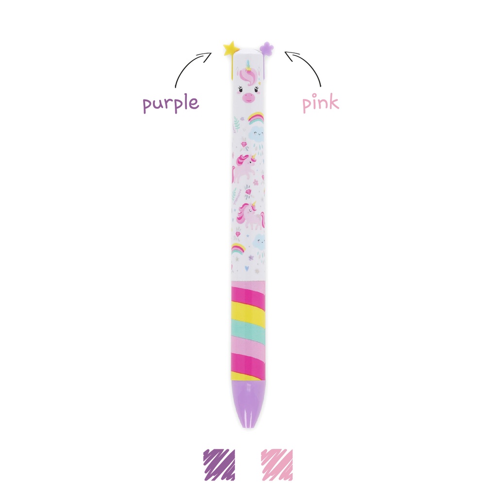 [2694-CLICK0026] Stylo à Bille 2 Couleurs Click&Clack – Licorne – Encres Violette + Rose – Pointe 1,0 mm