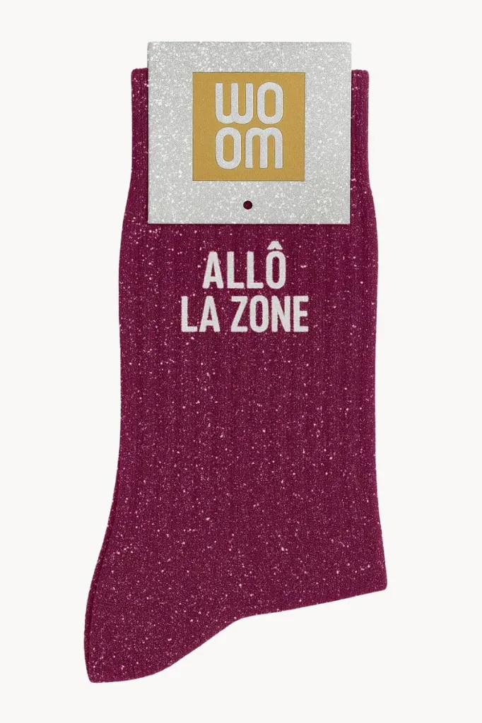 [8413-CPM-Allô la Zone] Chaussettes à Paillettes à Message "Allô la Zone" - Violet
