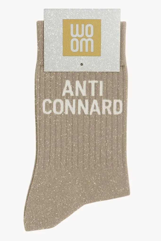 [8413-CPM-Anti-Connard Beige] Chaussettes à Paillettes à Message "Anti- Connard" - Beige