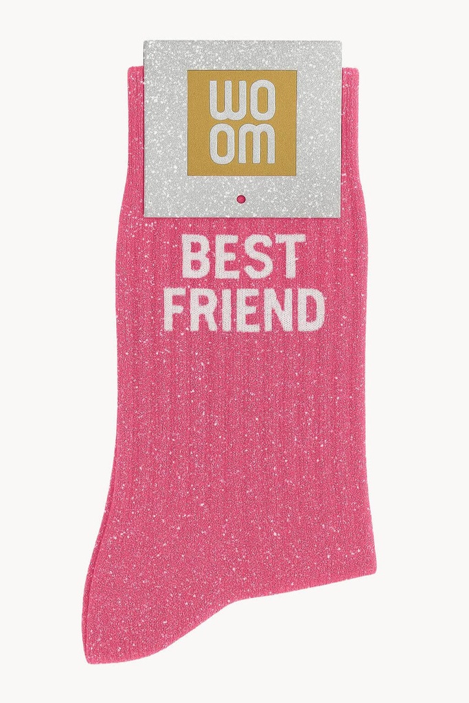 [8413-CPM-Best Friend] Chaussettes à Paillettes à Message "Best Friend" - Rose Bubble