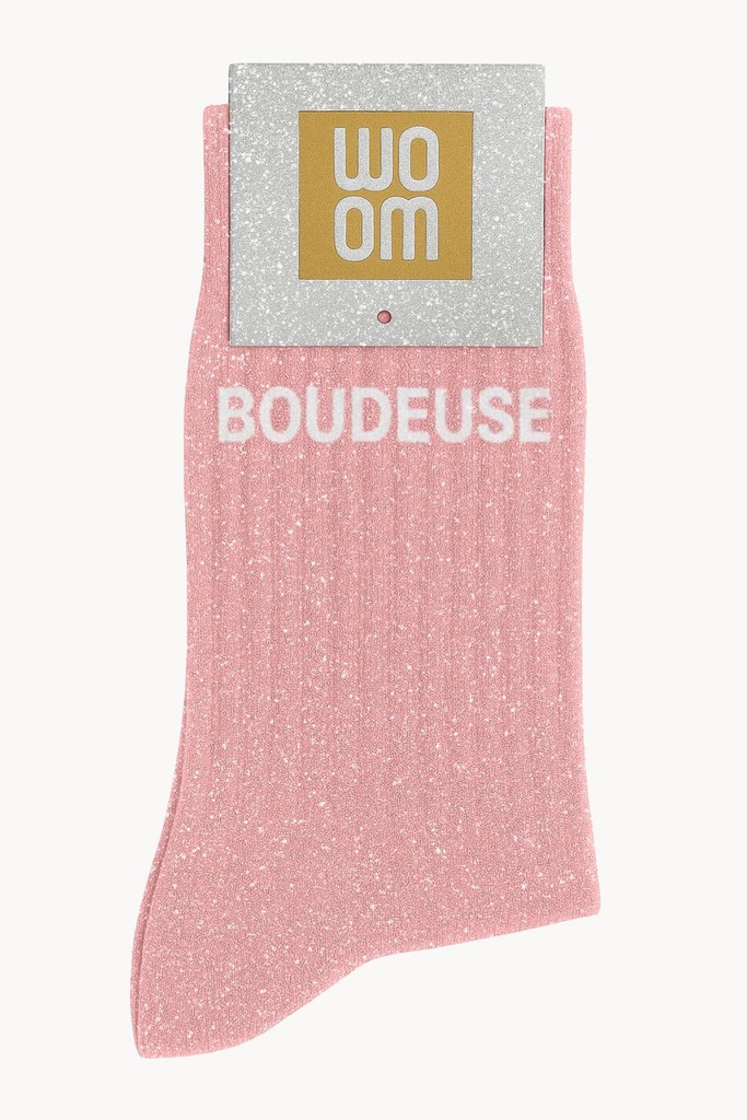 [8413-CPM-Boudeuse] Chaussettes à Paillettes à Message "Boudeuse" - Rose
