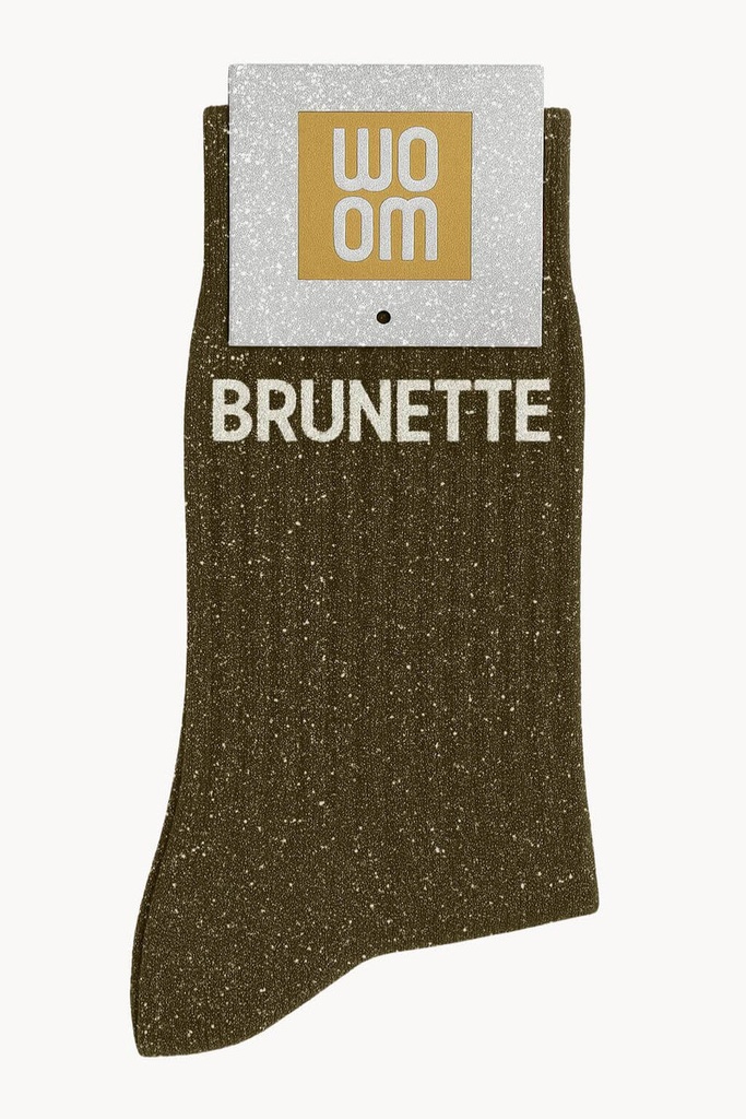 [8413-CPM-Brunette] Chaussettes à Paillettes à Message "Brunette" - Kaki