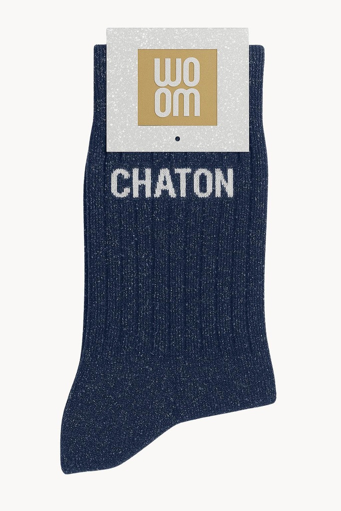 Chaussettes à Paillettes à Message "Chaton" - Bleu Marine