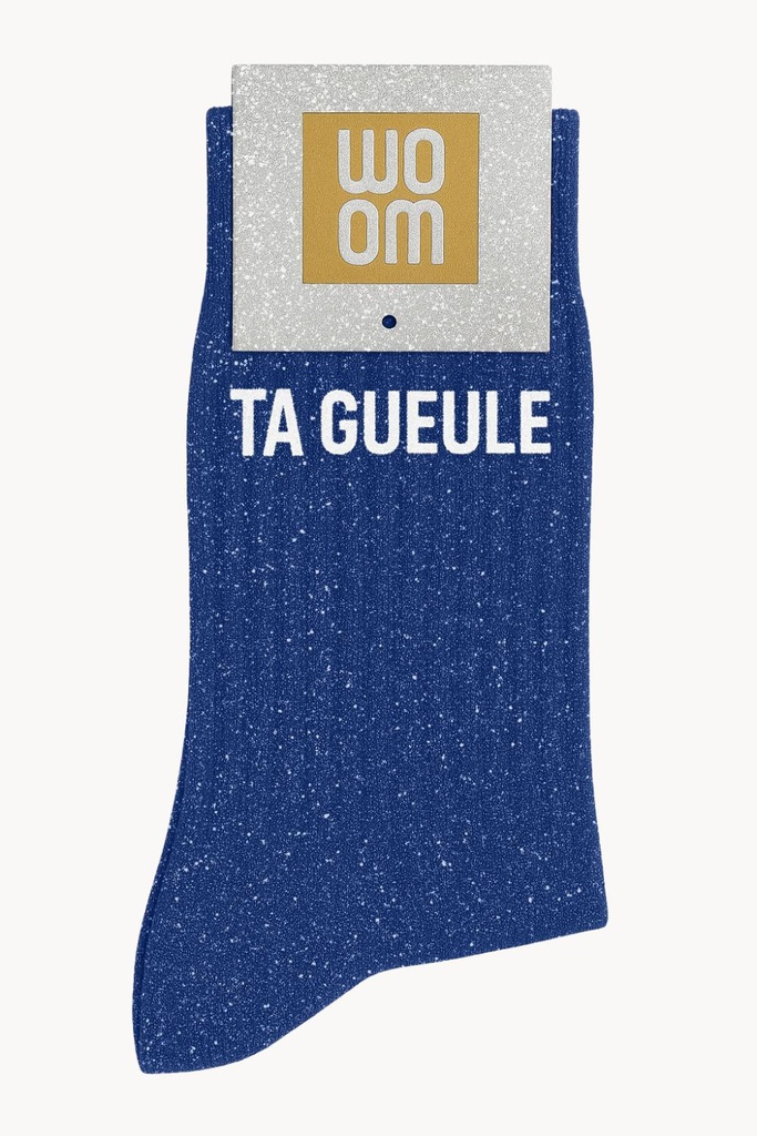 [8413-CPM-Ta Gueule] Chaussettes à Paillettes à Message "Ta Gueule"- Bleu Electrique