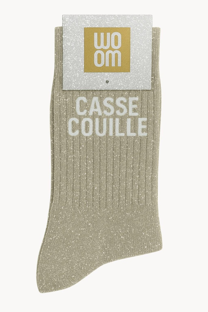 Chaussettes à Paillettes à Message"Casse- Couille" - Beige